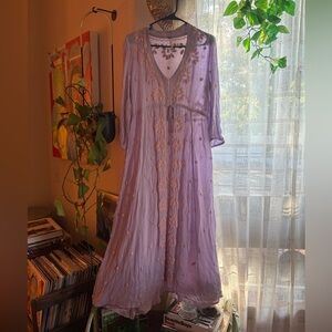 Free People Lilac Embroidered Midi Dress